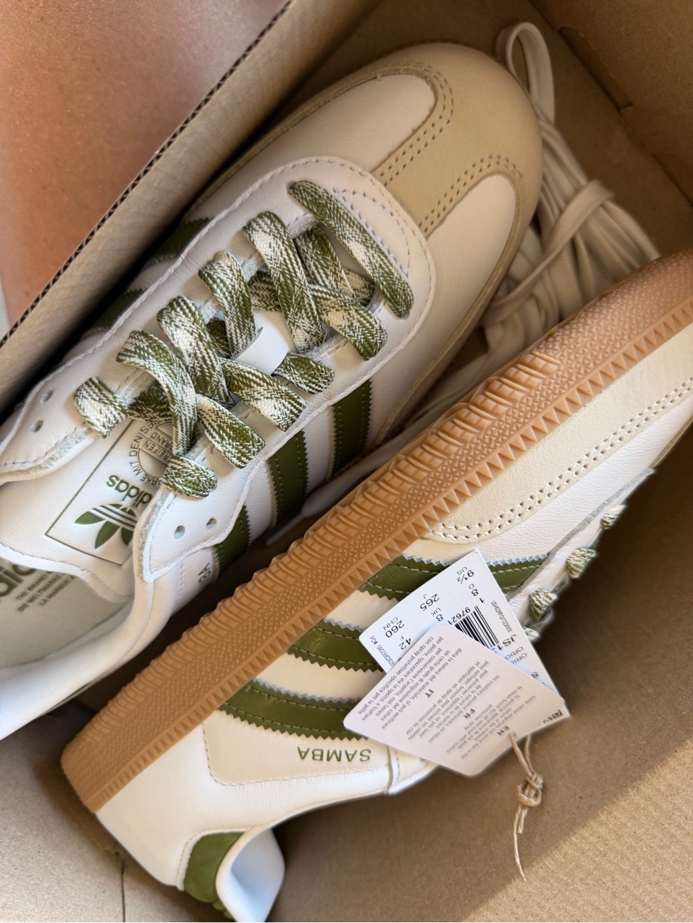 adidas Samba Sneakers - White with Olive and Gum - Picture 2 of 6
